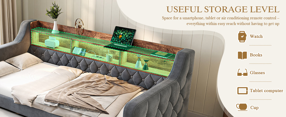 Dark Grey Velvet Sofa Bed — detail 12