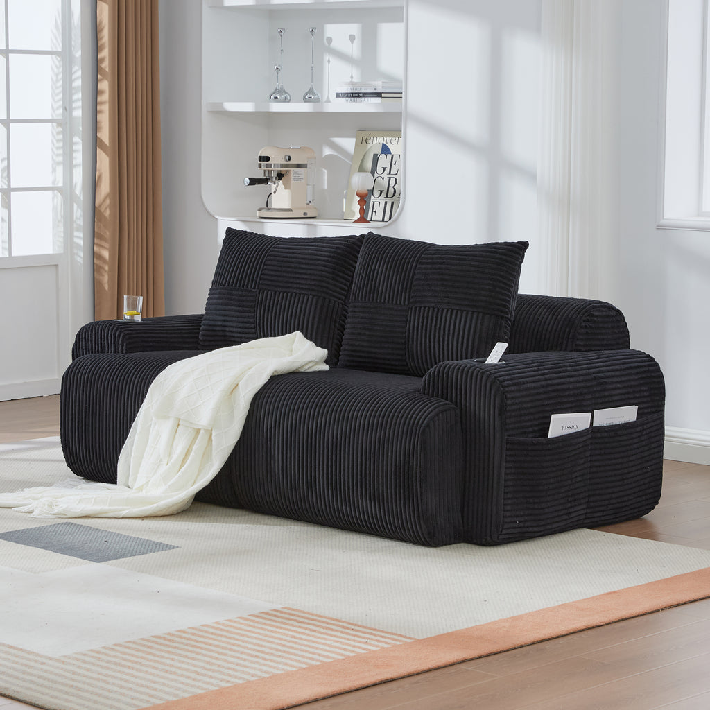 Black Corduroy 2-Seater Modular Sofa — product view