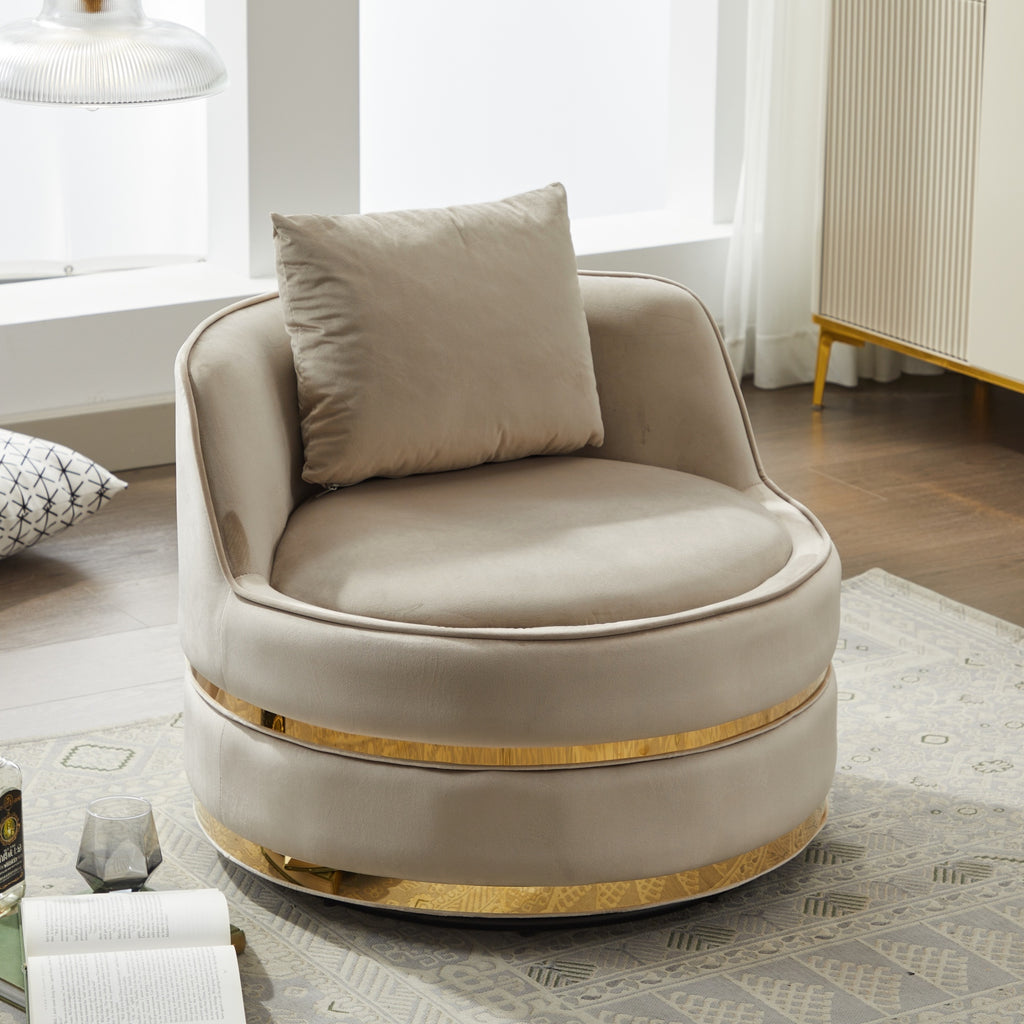 Taupe Velvet 360° Swivel Barrel Chair — detail 8