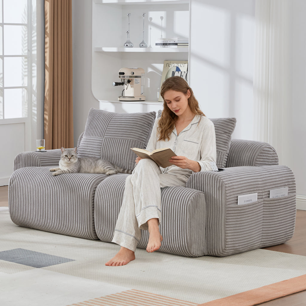 Light Grey Corduroy 2-Seater Modular Sofa — detail 9