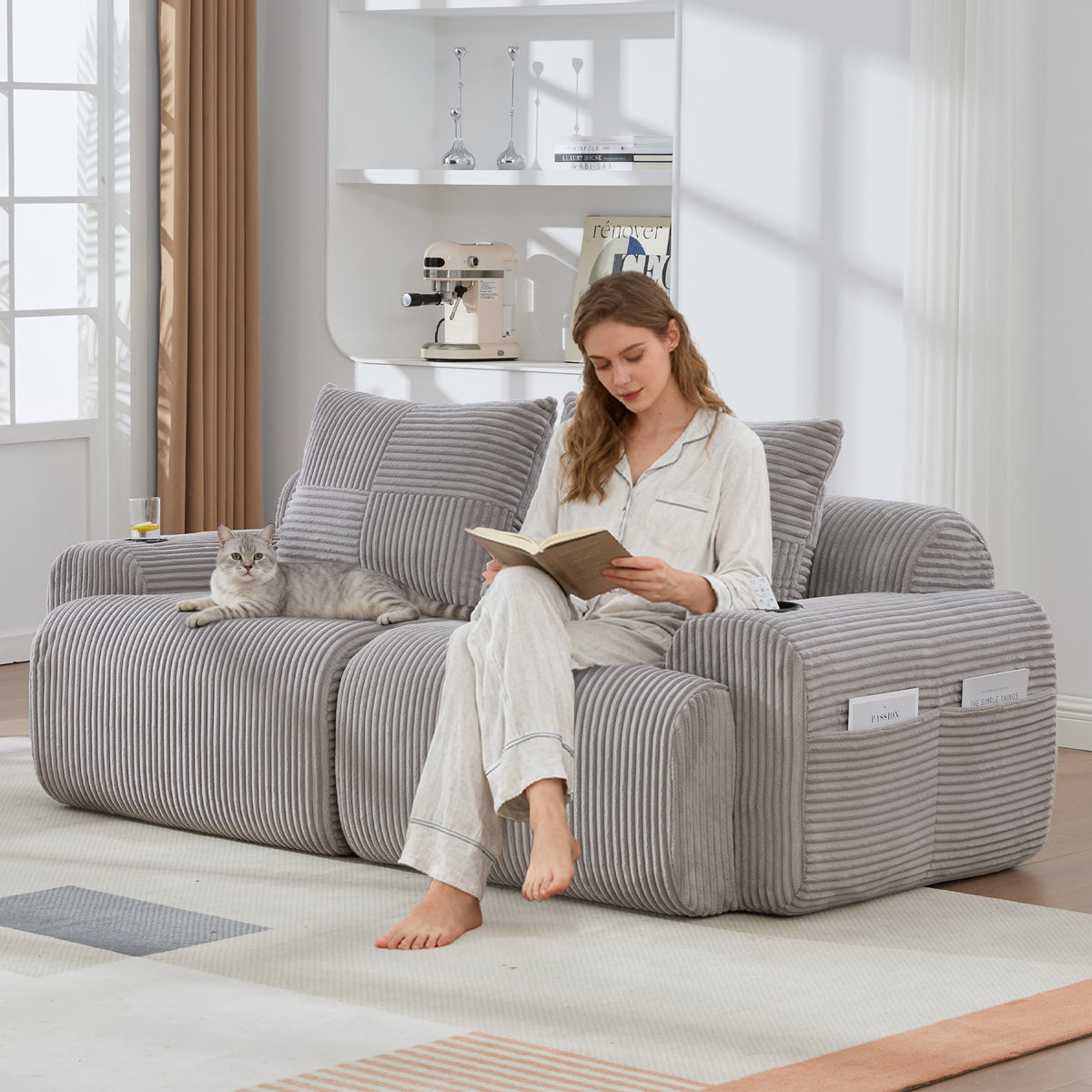 Light Grey Corduroy 2-Seater Modular Sofa — detail 9