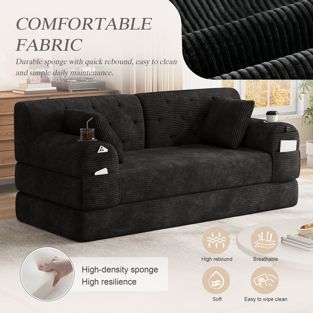 Black Corduroy 2-Seater Sofa Bed — detail 5
