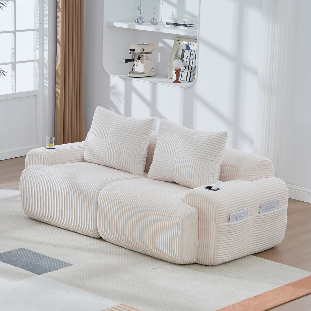 Beige Corduroy 2-Seater Modular Sofa — detail 12