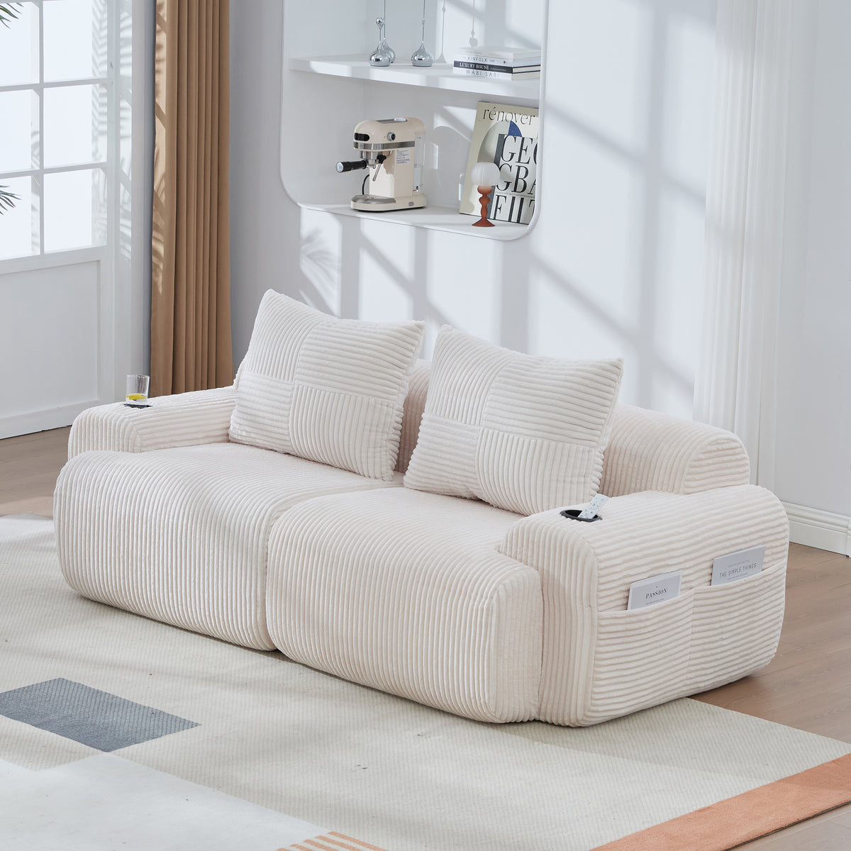 Beige Corduroy 2-Seater Modular Sofa — detail 12