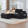 Black Corduroy 2-Seater Modular Sofa with Ottoman — product view