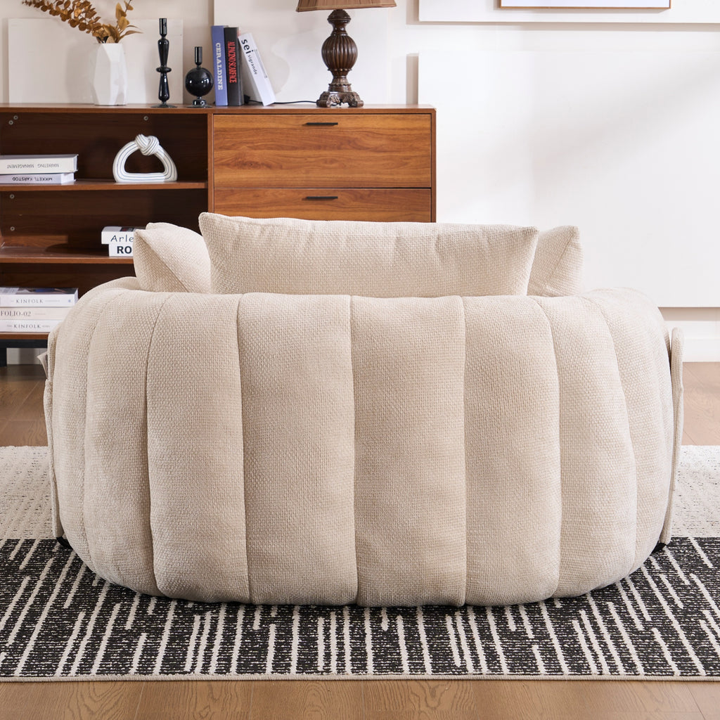 White Oversized Chenille Chaise Lounge with Pillows — detail 3