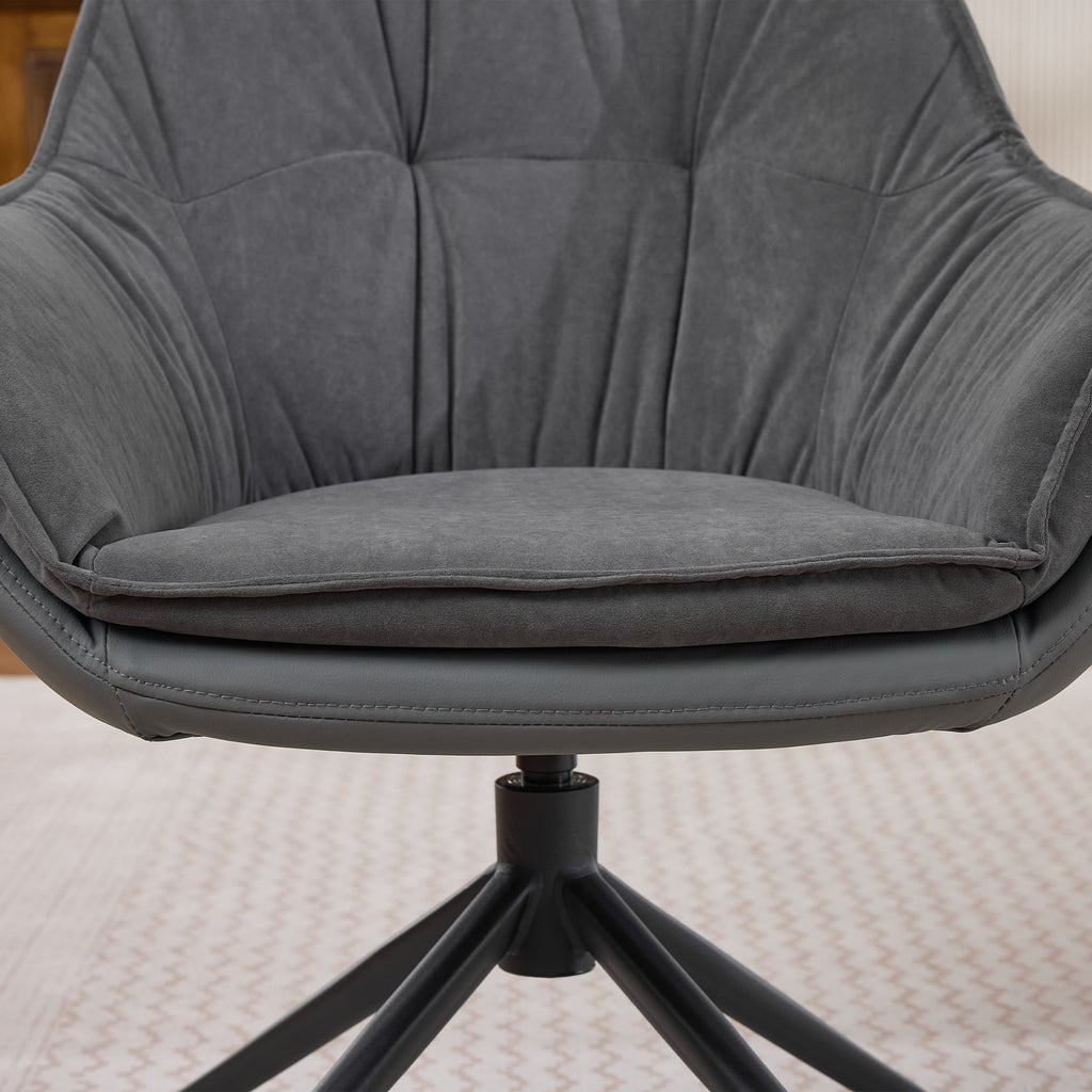 Grey Faux Leather Swivel Accent Chair with Auto-Return — detail 12