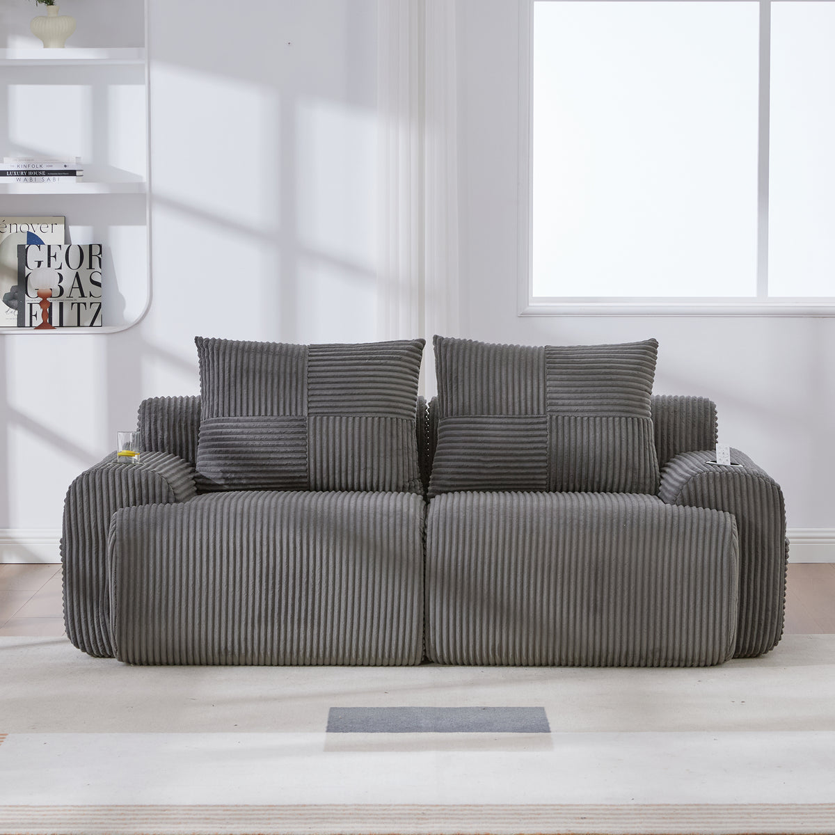 Dark Grey Corduroy 2-Seater Modular Sofa — detail 10