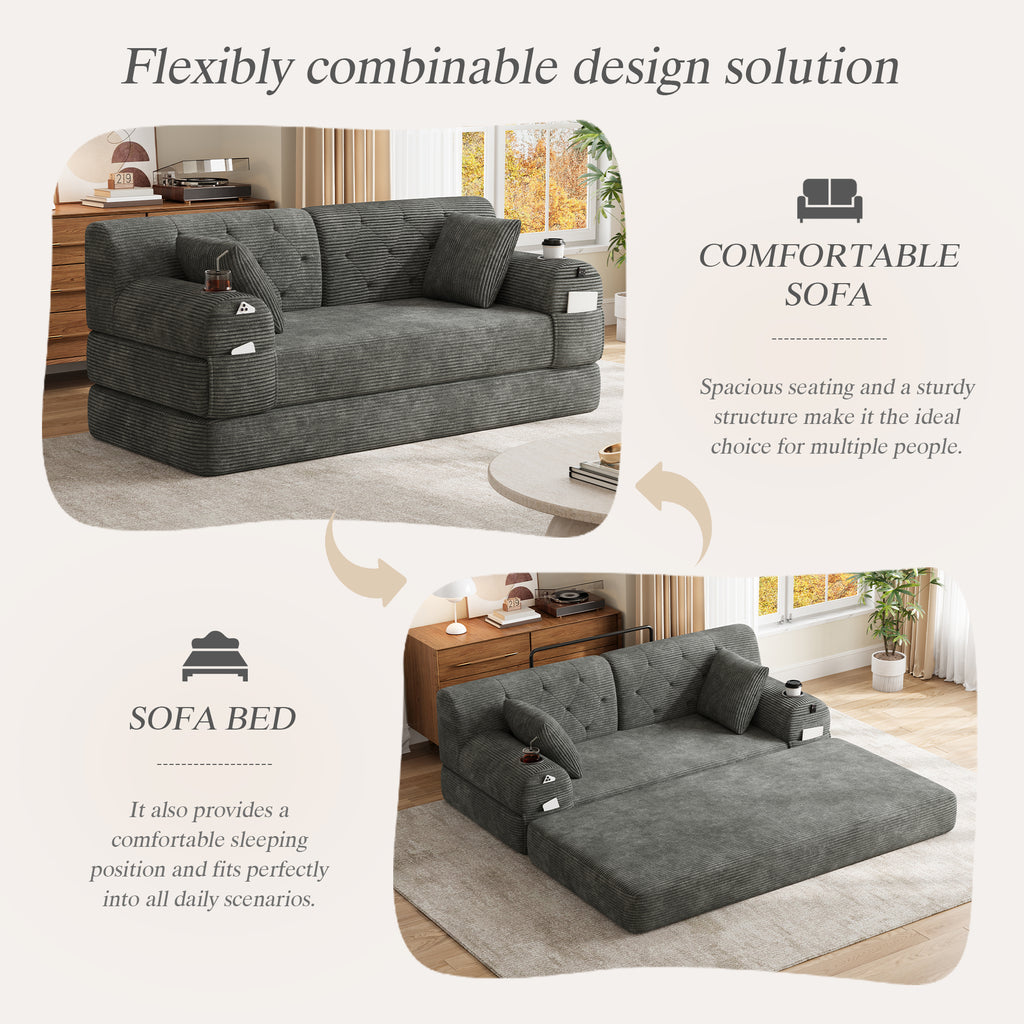 Dark Grey Corduroy 2-Seater Sofa Bed — detail 3