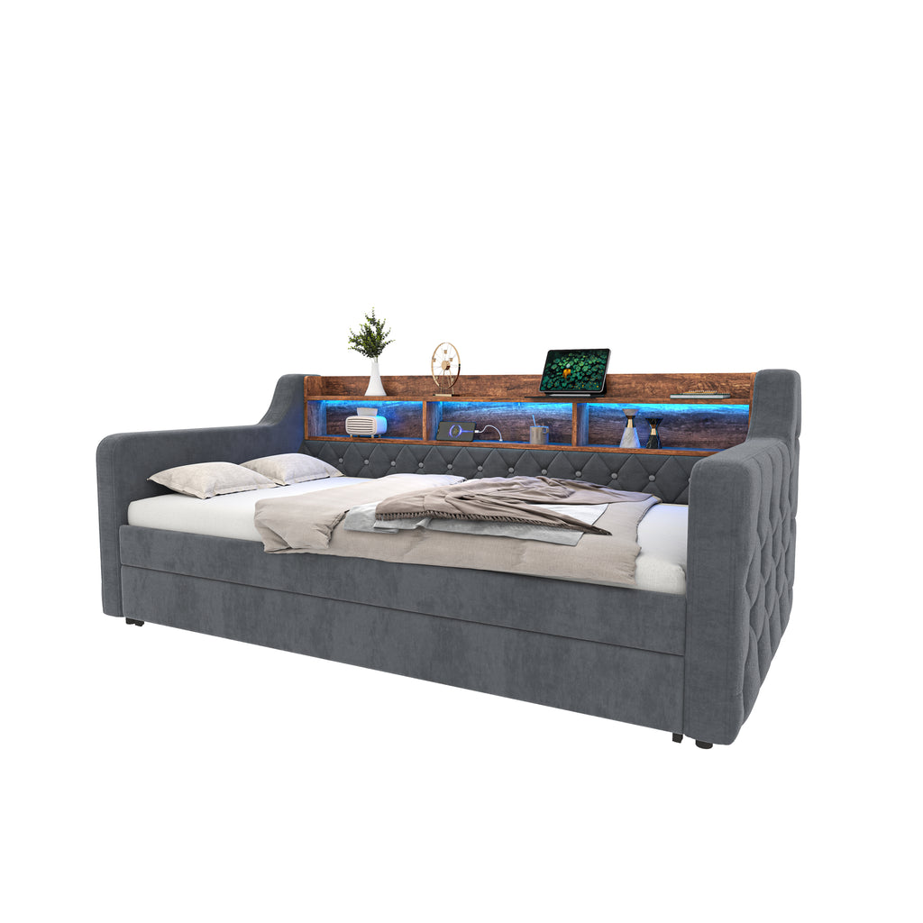 Dark Grey Velvet Sofa Bed — detail 16