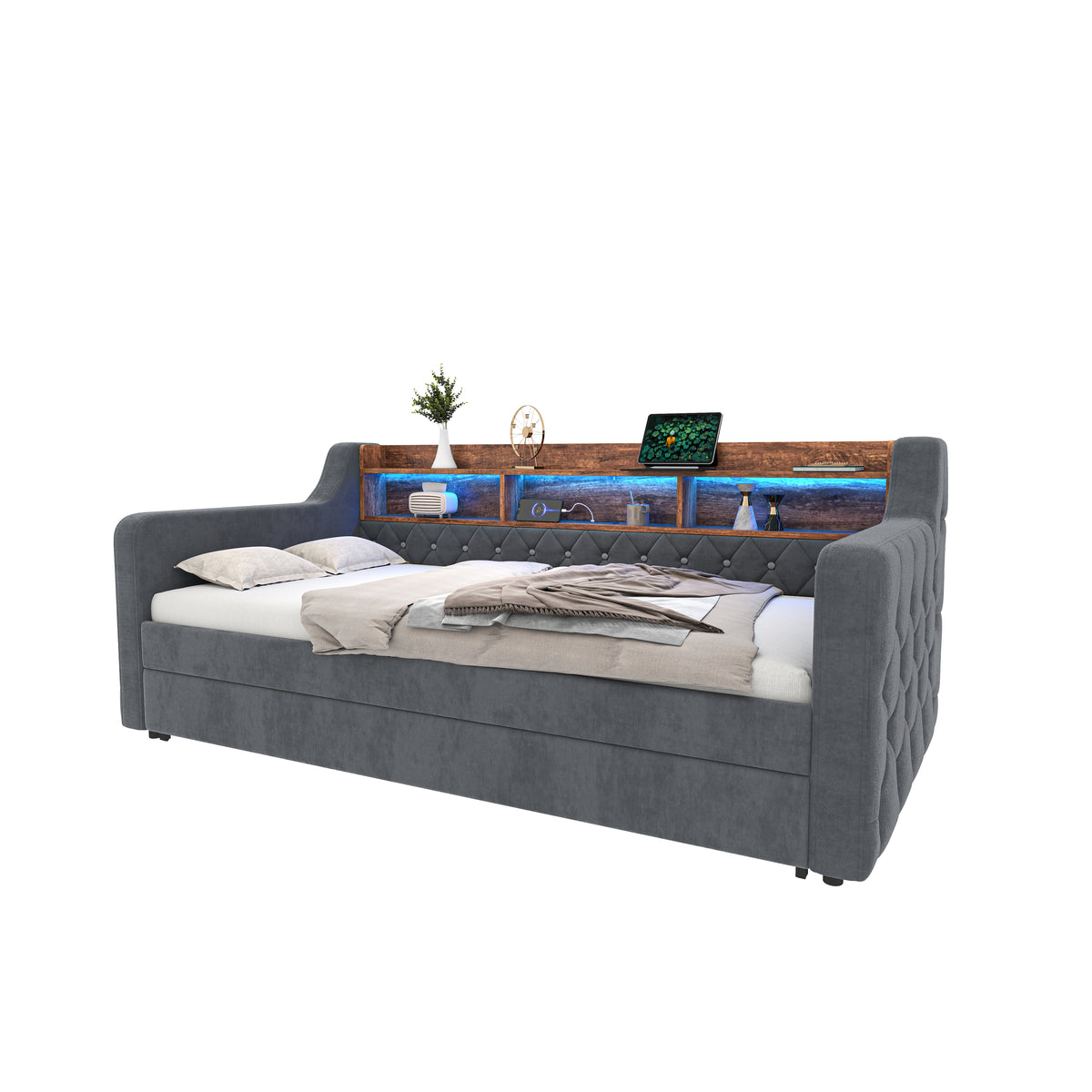 Dark Grey Velvet Sofa Bed — detail 16
