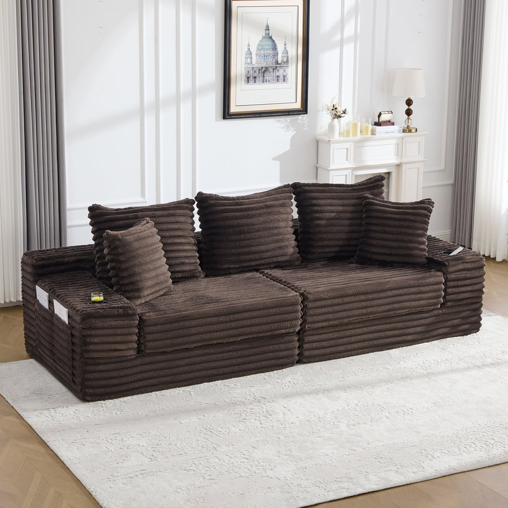 Coffee Corduroy Sofa Bed — detail 9