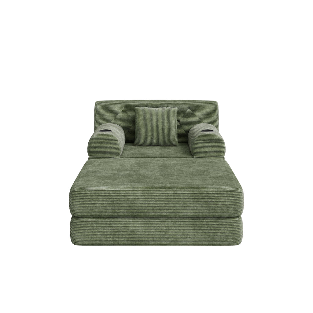 Green Corduroy Sleeper Chair with Ottoman — detail 9