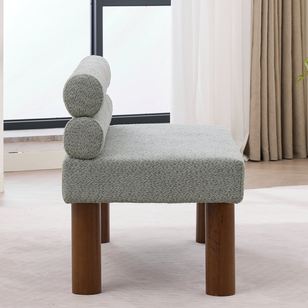 Green Bouclé Upholstered Bench with Backrest — detail 9