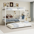 White Metal Bunk Bed with Pull-Out Trundle – 90 × 190 cm — product view