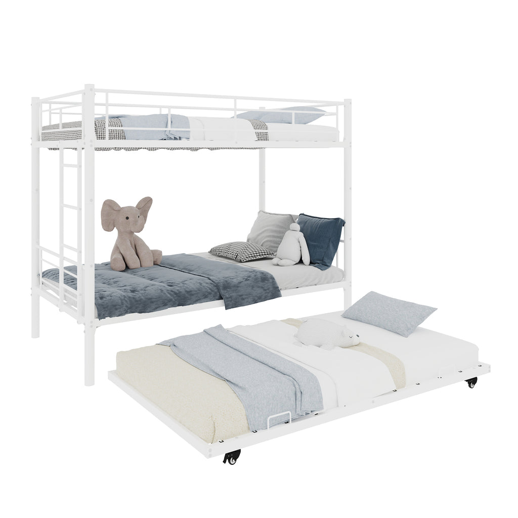 White Metal Bunk Bed with Pull-Out Trundle – 90 × 190 cm — detail 11