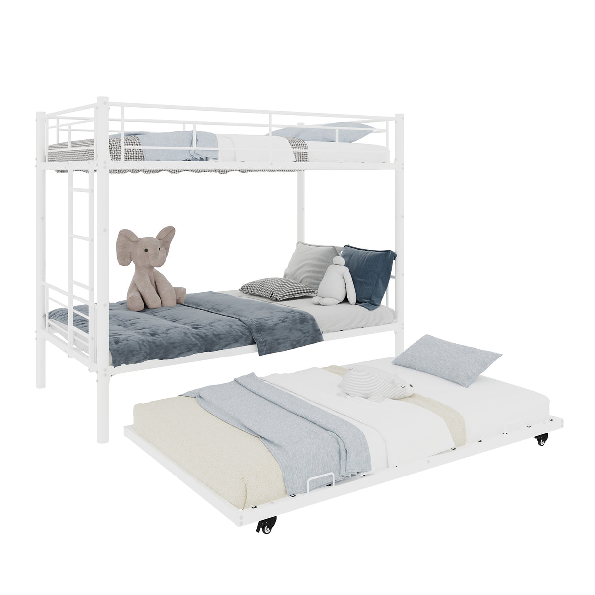 White Metal Bunk Bed with Pull-Out Trundle – 90 × 190 cm — detail 11
