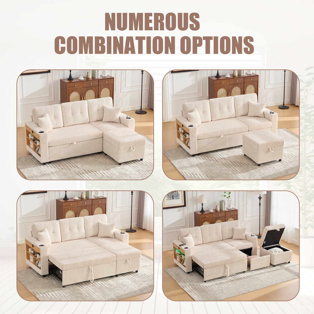 Beige Corduroy Sofa Bed — detail 10