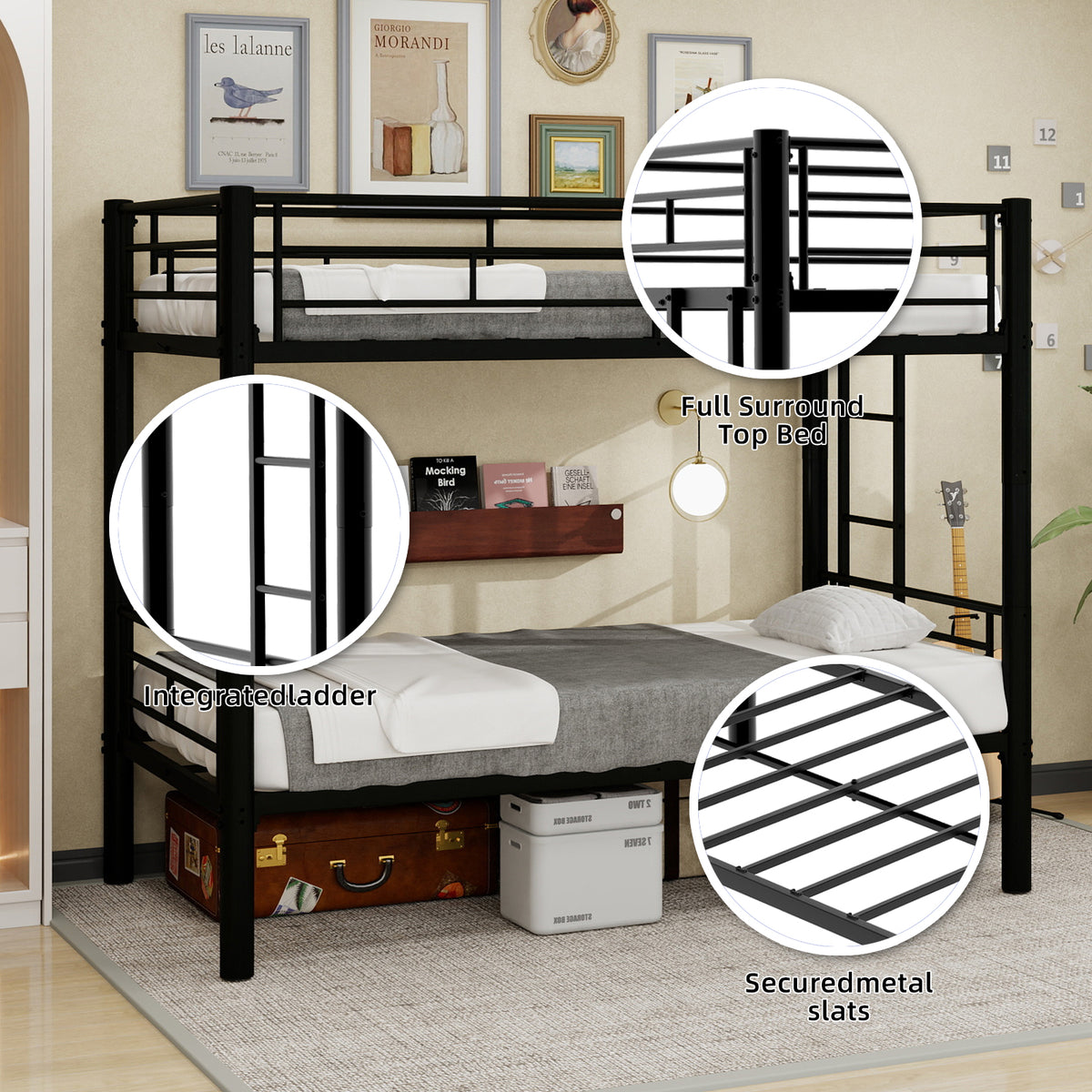 Black Convertible Metal Bunk Bed – 90 × 190 cm — detail 9