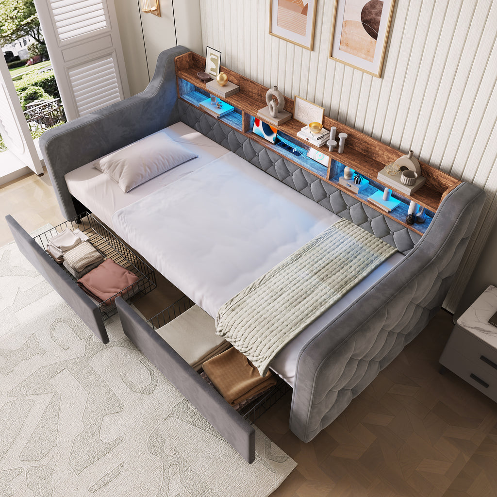 Dark Grey Velvet Storage Bed Frame – 90 × 190 cm — product view