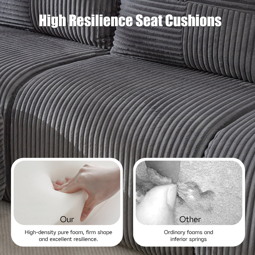 Dark Grey Corduroy 4-Seater Modular Sofa with Two Ottomans — detail 6