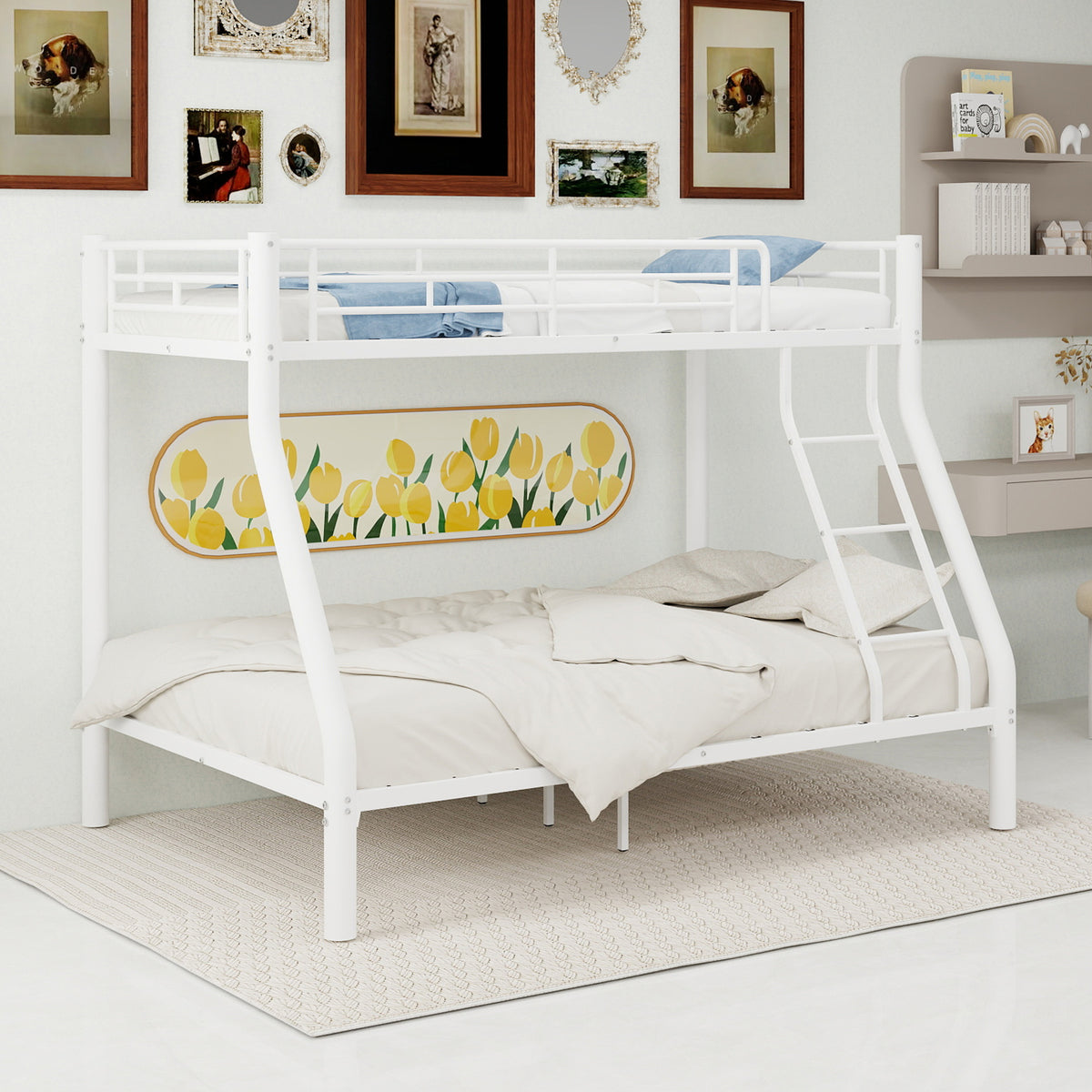 White Metal Bunk Bed – Single over Double — detail 2
