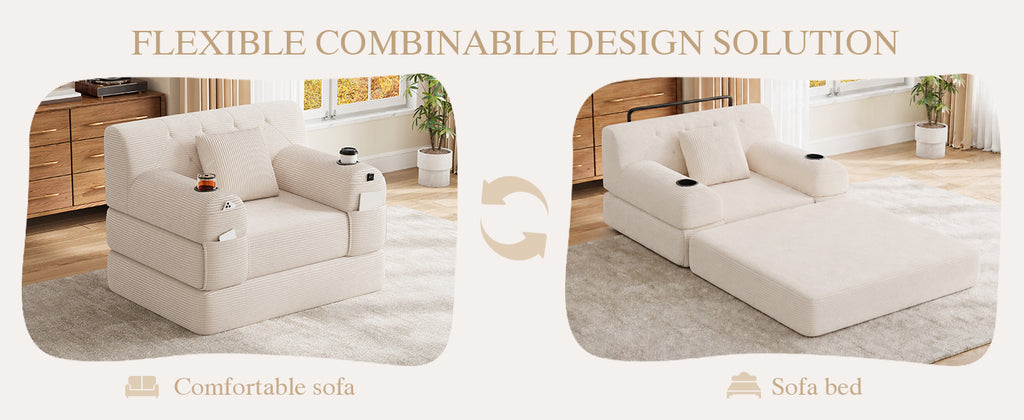 Beige Corduroy Sleeper Chair — detail 13