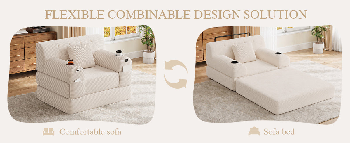 Beige Corduroy Sleeper Chair — detail 13
