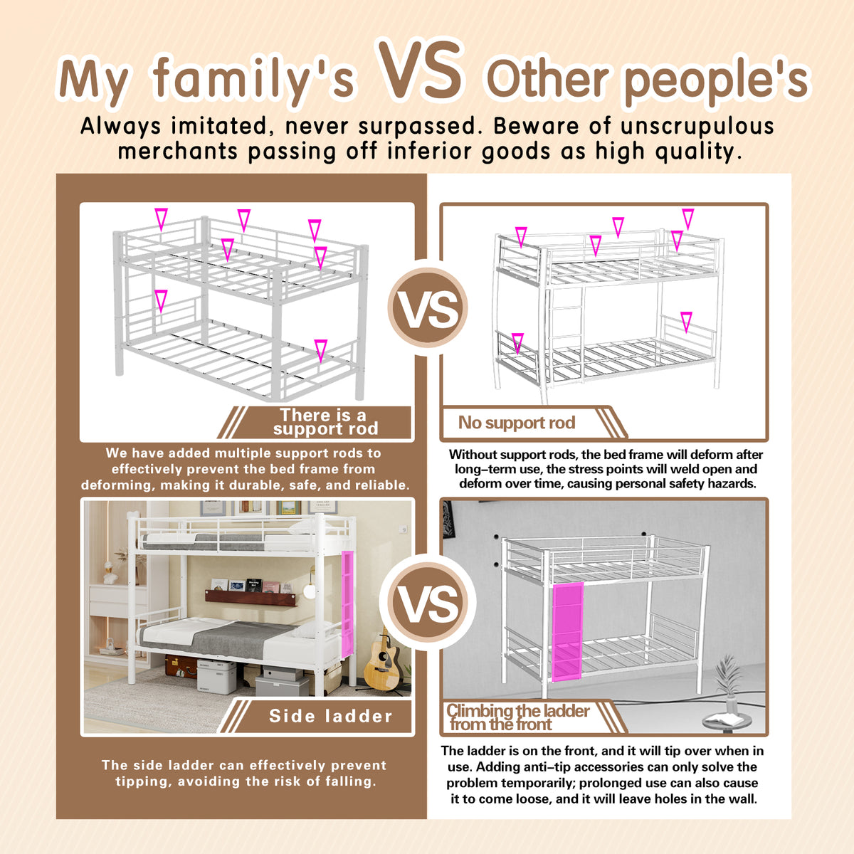White Convertible Metal Bunk Bed – 90 × 190 cm — detail 7