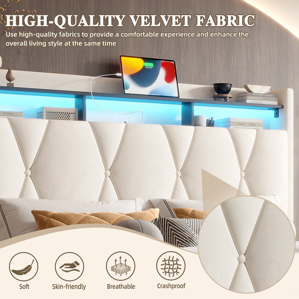 Beige Velvet Storage Bed Frame – 135 × 190 cm — detail 9