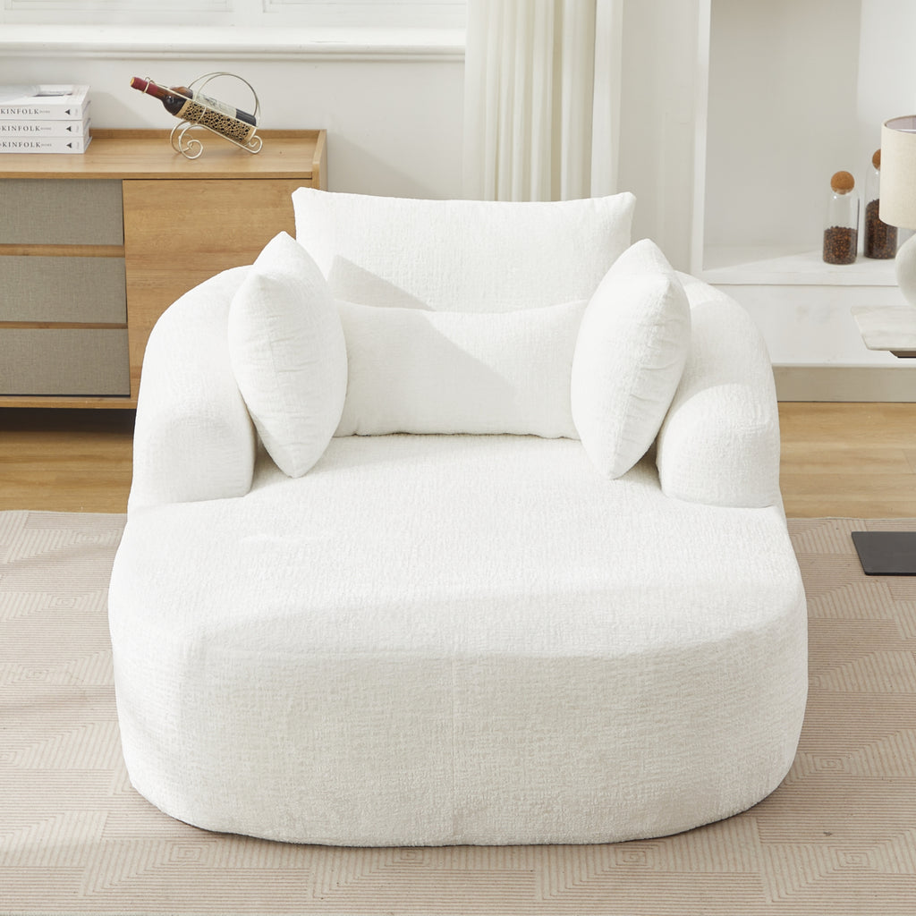 White Oversized Chenille Chaise Lounge with Pillows — detail 2