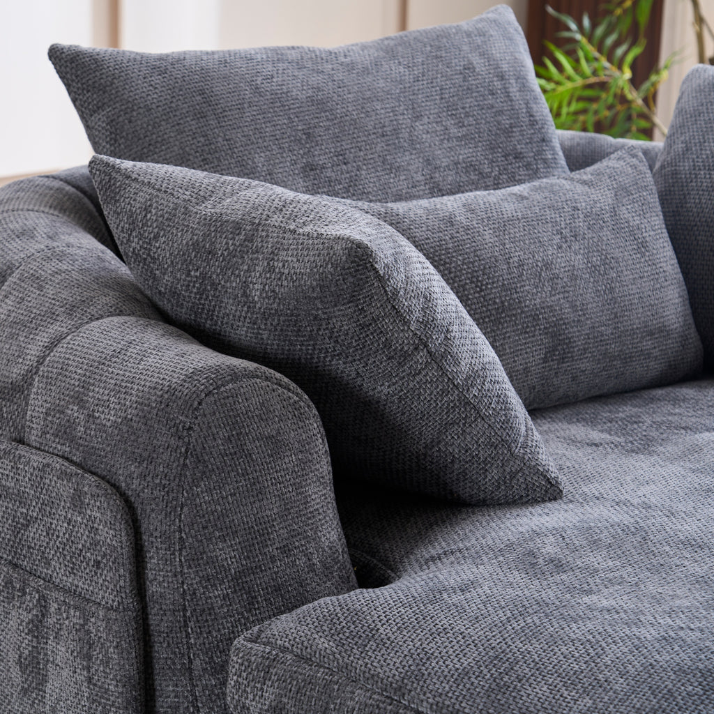 Grey Oversized Chenille Chaise Lounge with Pillows — detail 4