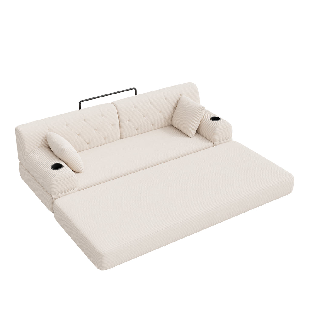 Beige Corduroy 3-Seater Sofa Bed — detail 11