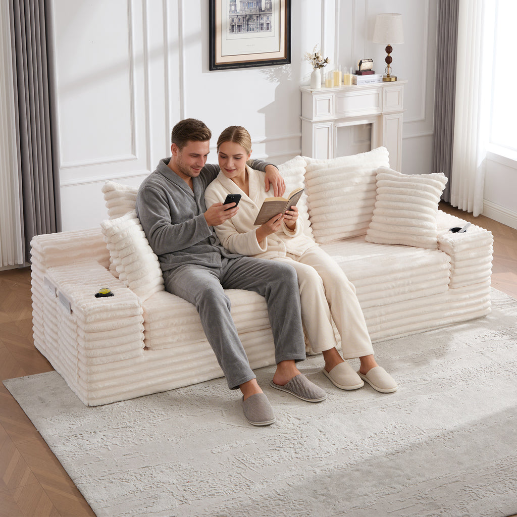 Beige Corduroy Sofa Bed — detail 3