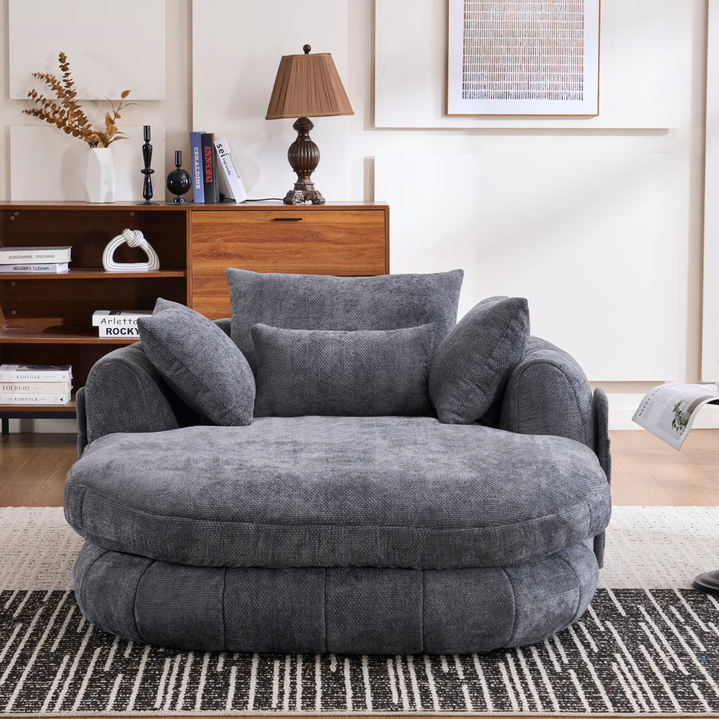 Grey Oversized Chenille Chaise Lounge with Pillows — detail 11
