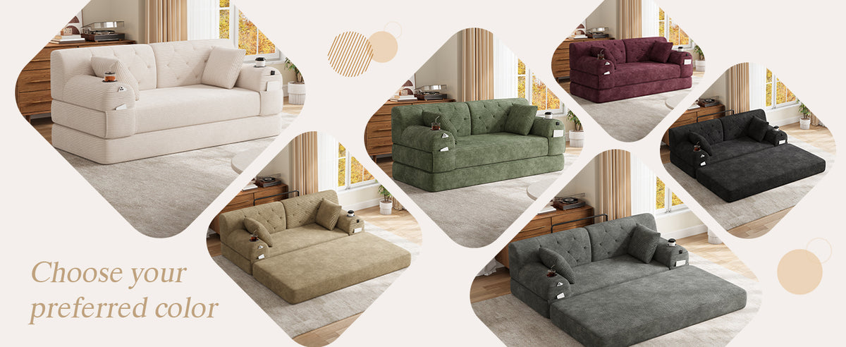Beige Corduroy 2-Seater Sofa Bed — detail 20