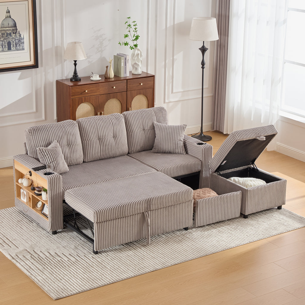 Light Grey Corduroy Sofa Bed — detail 17