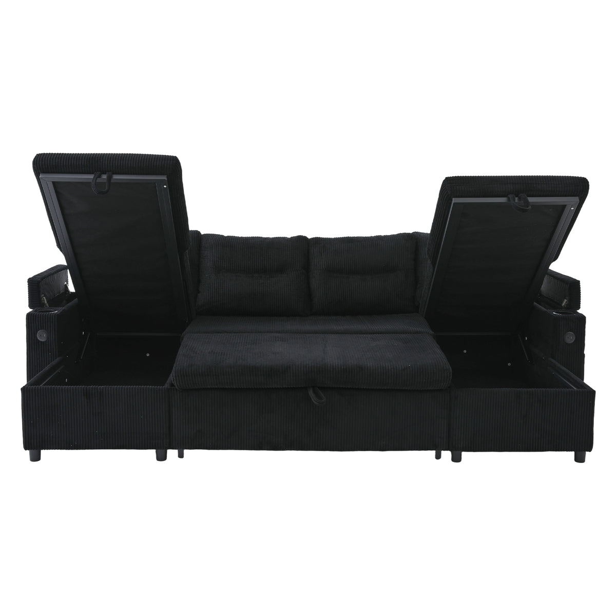 Black Oversized Chenille Chaise Lounge with Pillows — detail 25