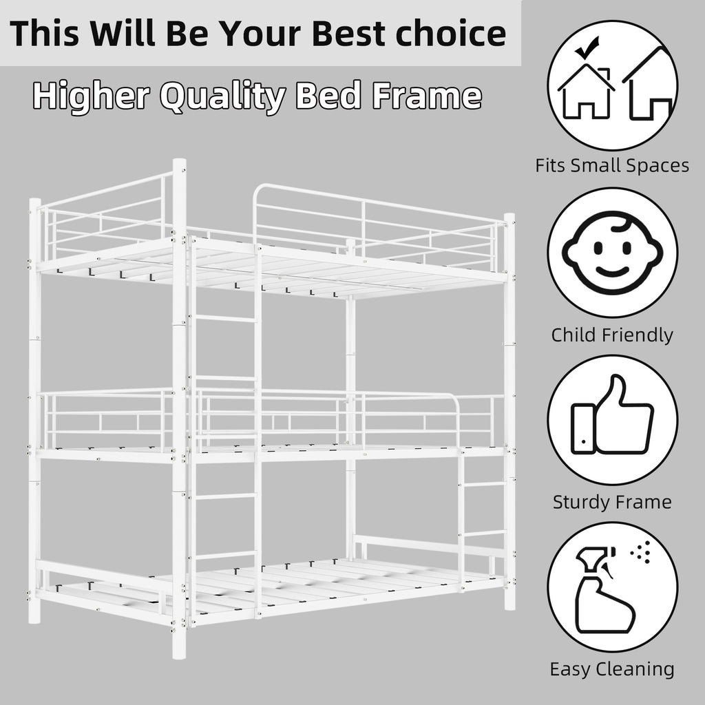 White Triple Metal Bunk Bed – 90 × 190 cm — detail 7