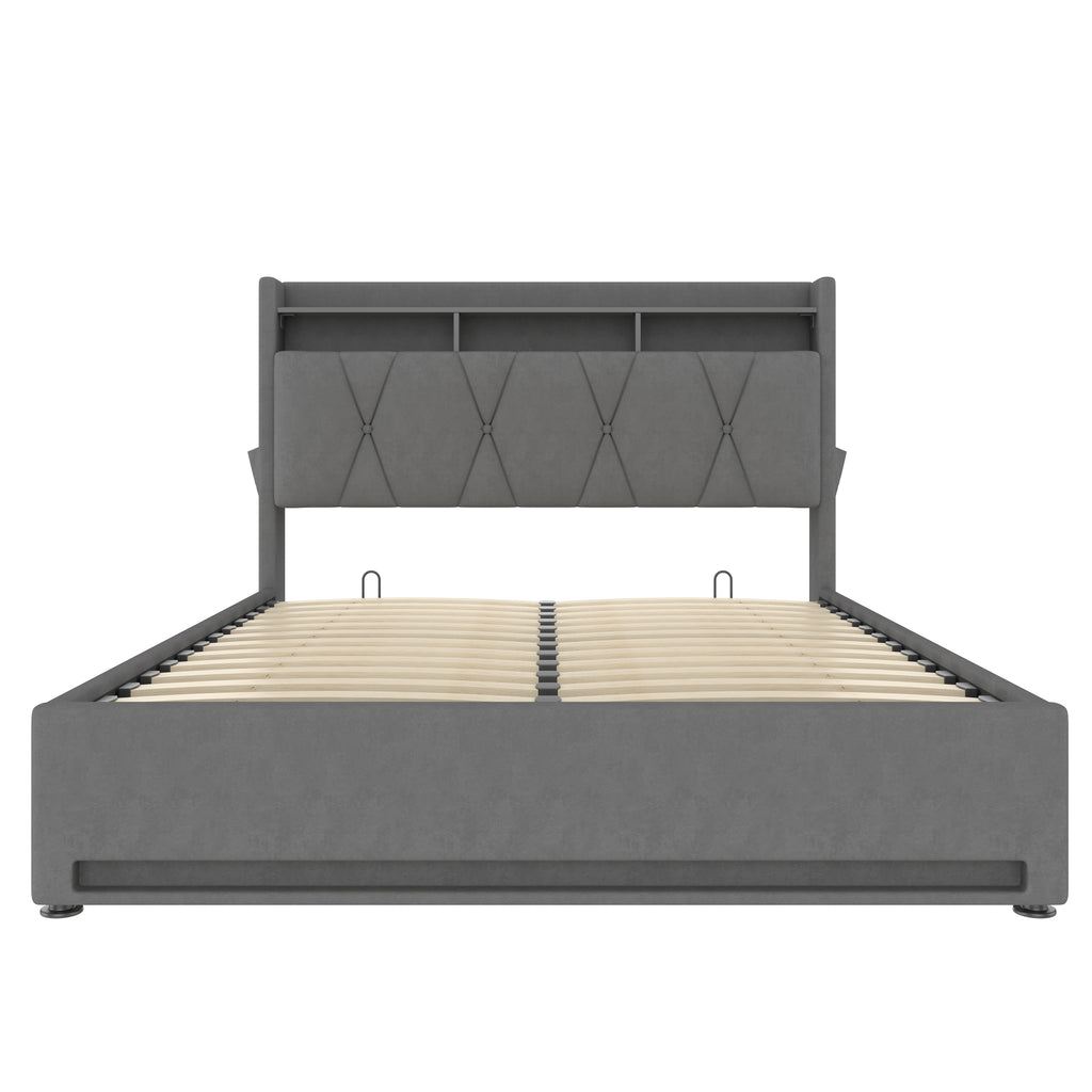 Dark Grey Velvet Storage Bed Frame – 135 × 190 cm — detail 10