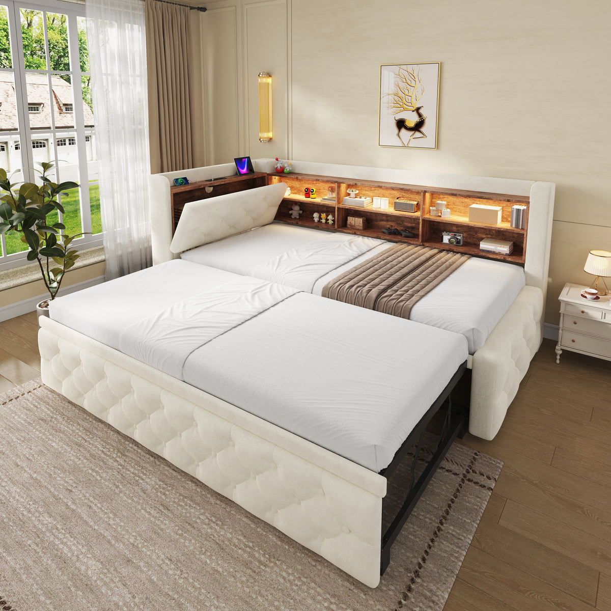 Beige Velvet Storage Bed Frame – 90 × 190 cm — product view