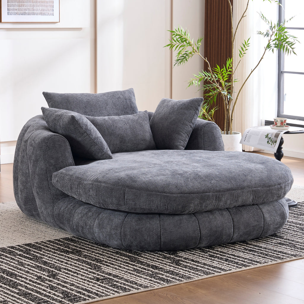 Grey Oversized Chenille Chaise Lounge with Pillows — detail 10