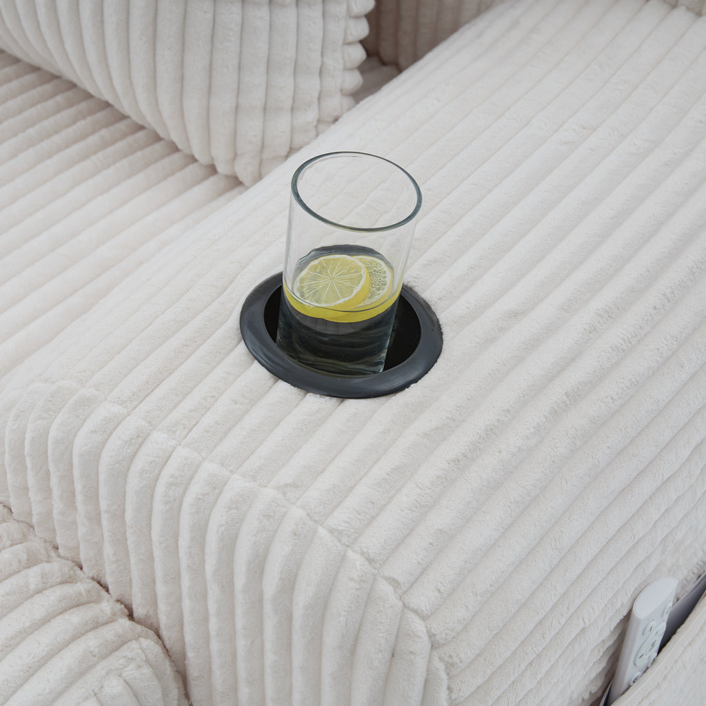 Beige Corduroy 3-Seater Modular Sofa with Ottoman — detail 25