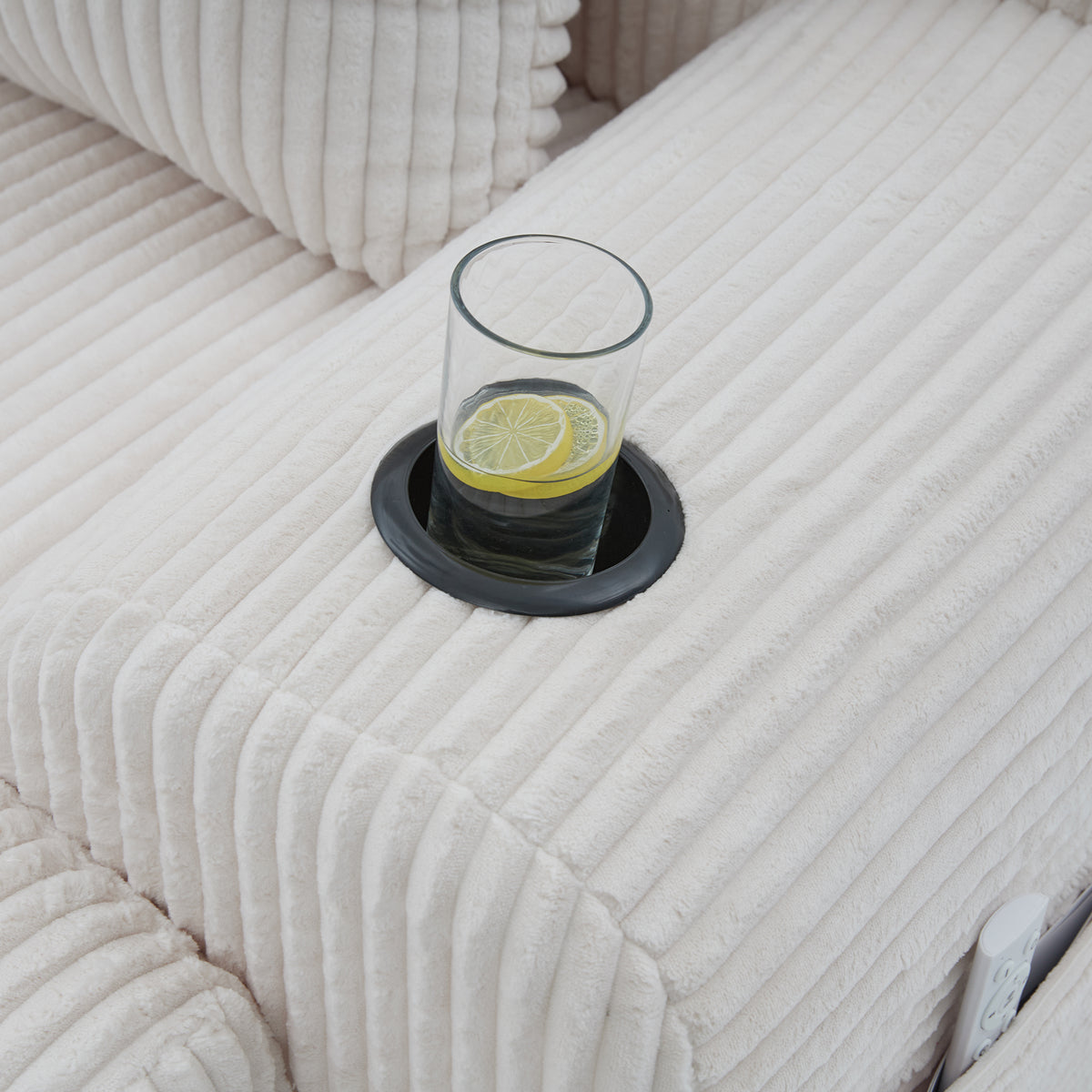 Beige Corduroy 3-Seater Modular Sofa with Ottoman — detail 25
