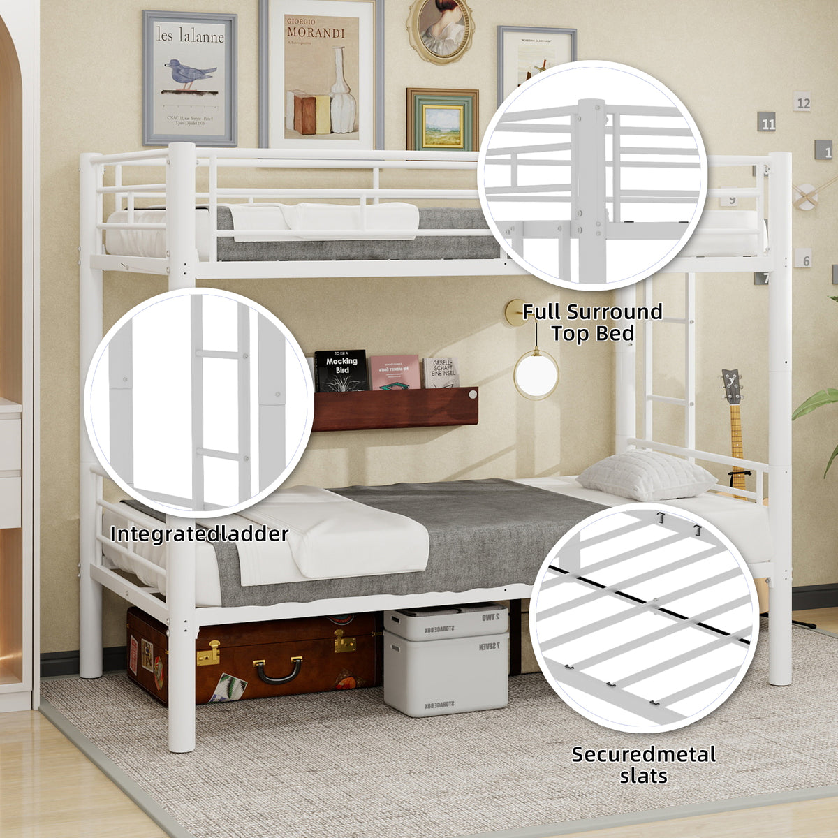 White Convertible Metal Bunk Bed – 90 × 190 cm — detail 6